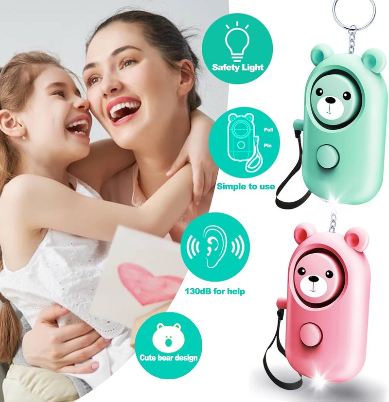 SRTKBEU Personal Alarm Keychain 130dB 2 Pack, Multi-Function with LED Light, Safety Loud Self Defense for Women Girl Kids Elderly, Portable Security Cute Safe Sound Siren (Green+Pink) - Image 3